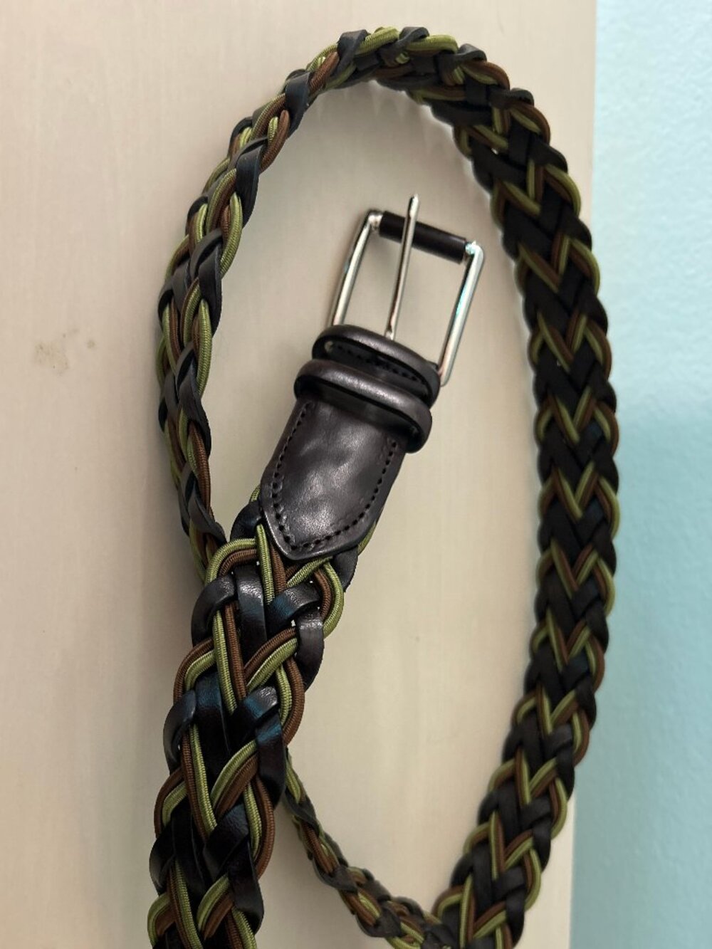 Giorgio's Palm Beach Worth Avenue Woven Leather Belt Italy Size 100 Brown/Olive